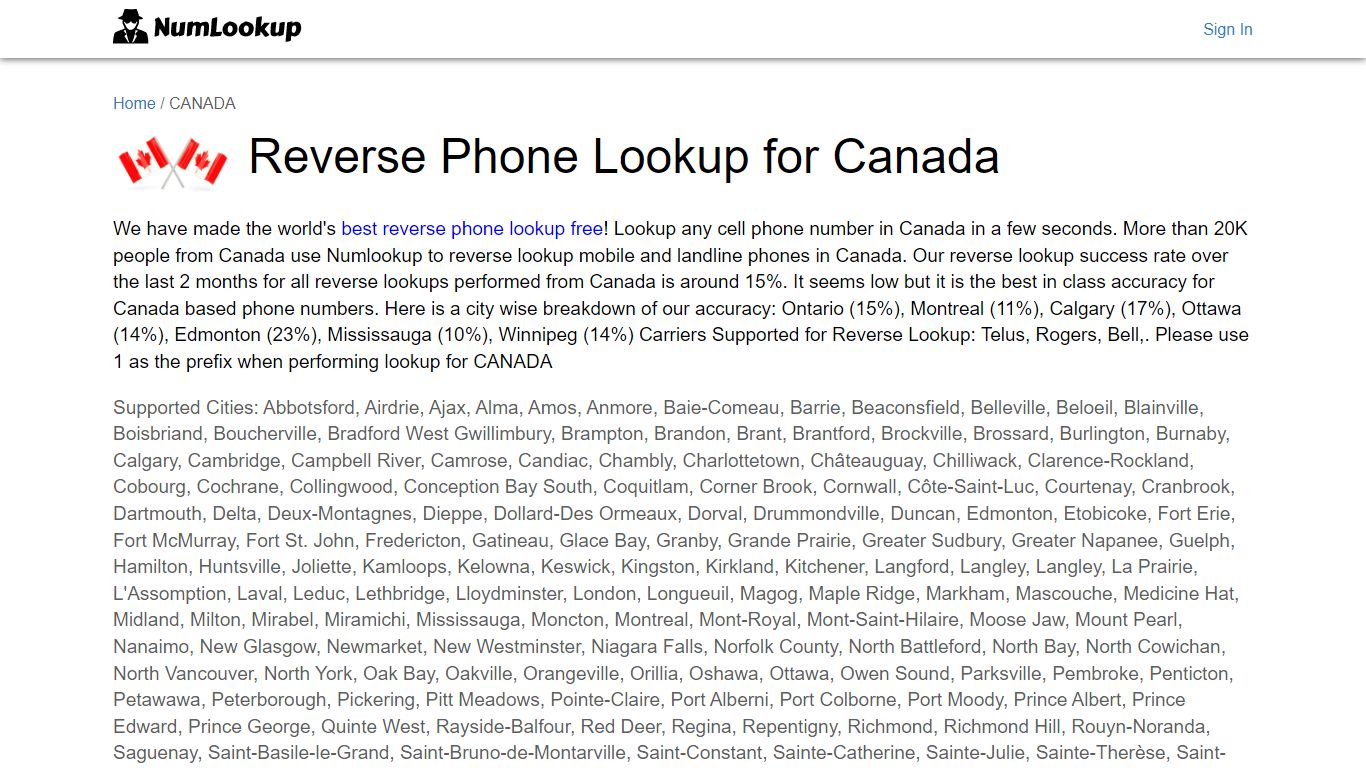 Reverse Phone Number Lookup for Canada | NumLookup